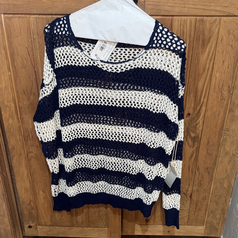 Elegant Navy and White Striped Women's Sweater